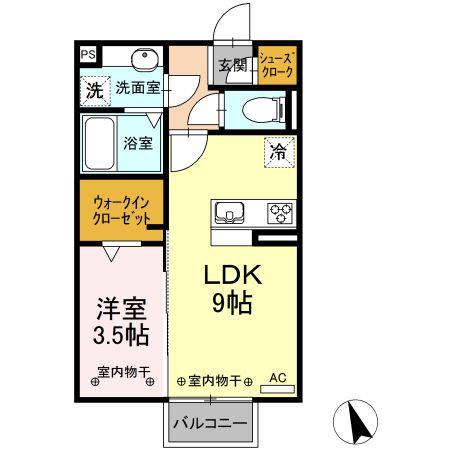 ロータスハウス(1LDK/2階)の間取り写真