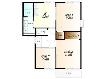 グリーンヴィラI(3DK/1階)の間取り写真