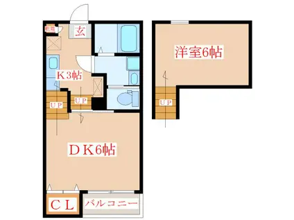 ディアコート川内(1SK/2階)の間取り写真