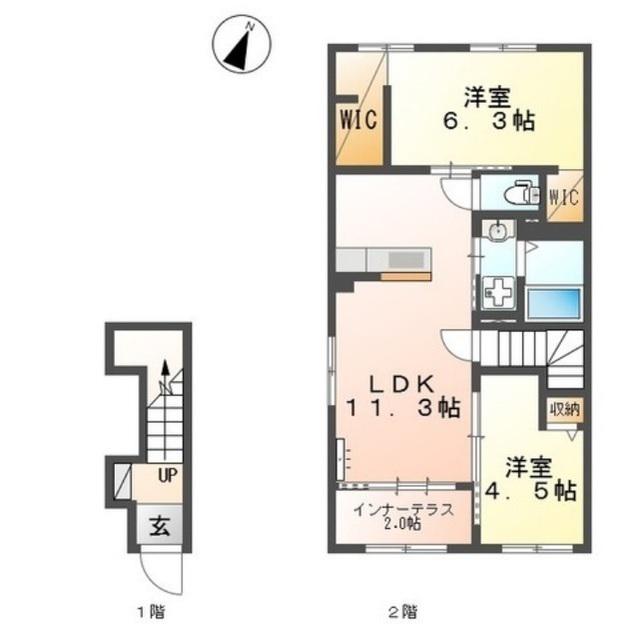 リヴィエール(2LDK/2階)の間取り写真