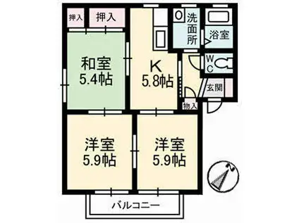 ヴィラ・シンシアA棟(3K/1階)の間取り写真
