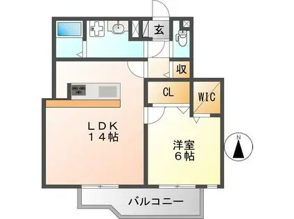 杉山第一ビル(1LDK/2階)の間取り写真