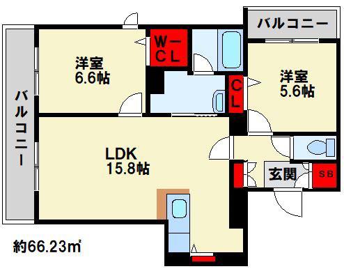 ベレオ本城東(2LDK/3階)の間取り写真