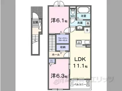 カルムメゾンK・III(2LDK/2階)の間取り写真