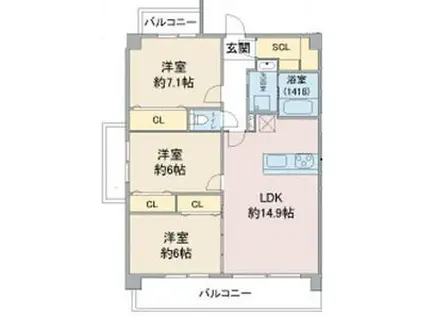 CREA KAMIYASHIRO(3LDK/2階)の間取り写真