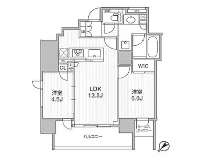 ディームス渋谷本町(2LDK/13階)の間取り写真