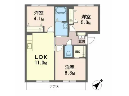 メゾン・ド・エムズII(3LDK/1階)の間取り写真