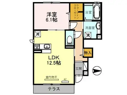 セジュール上之島(1LDK/1階)の間取り写真