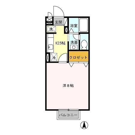 プレシャスコート(1K/2階)の間取り写真