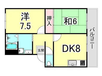 ドリーム夙川(2DK/3階)の間取り写真
