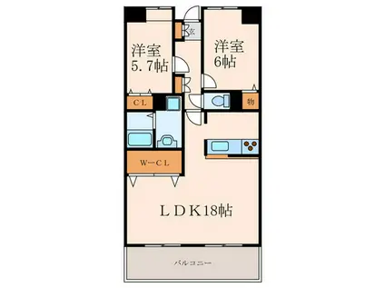 デザイナープリンセスKY(2LDK/6階)の間取り写真