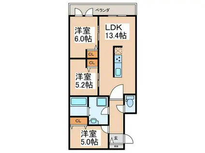 ブルーリーフあざみ野(3LDK/2階)の間取り写真