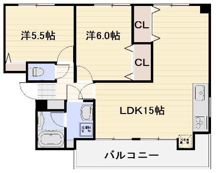 カサデエスタシオン(2LDK/6階)の間取り写真