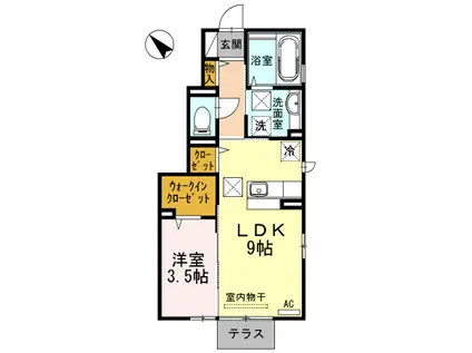 Aル一ム大崎(1LDK/1階)の間取り写真