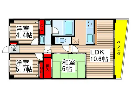 モンテローザ緑が丘(3LDK/1階)の間取り写真
