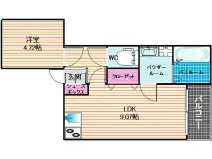 プレステージ南福岡(1LDK/3階)の間取り写真