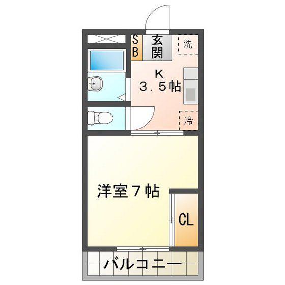 近鉄名古屋線 白塚駅 徒歩12分 4階建 築40年(1K/4階)の間取り写真