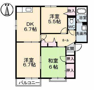 フォーレス阿品(3DK/2階)の間取り写真