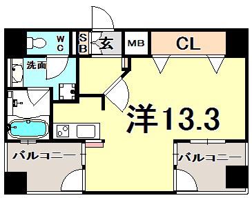プレジール三ノ宮(1K/9階)の間取り写真