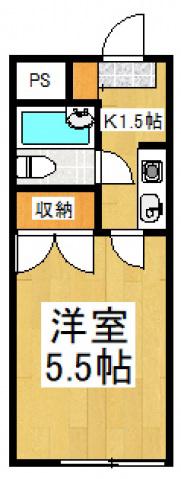 一ツ橋リビング(1K/3階)の間取り写真