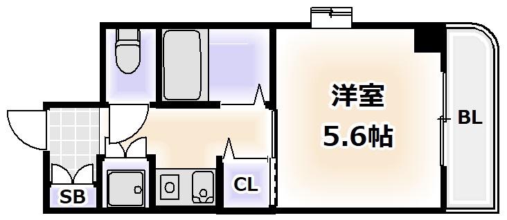 クラウンハイム夕陽丘(1K/3階)の間取り写真