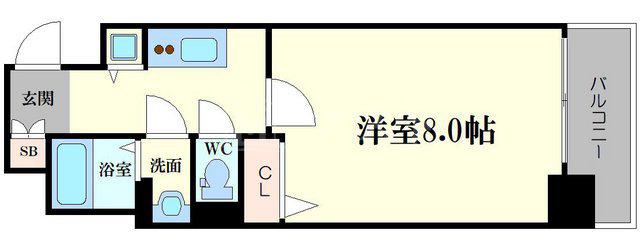 ジアコスモ谷町四丁目(1K/2階)の間取り写真