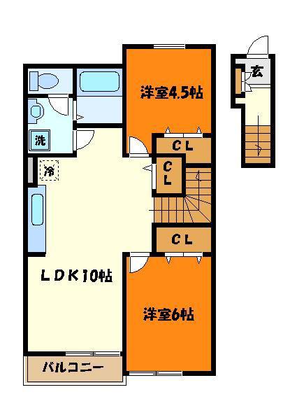 メリーハウスII(2LDK/2階)の間取り写真