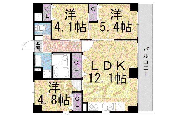 GRAND LATTICE KAWARAMACHI SHICHIJO(3LDK/1階)の間取り写真