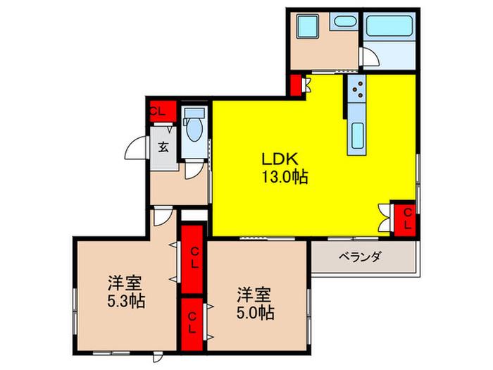 エル・ビエント大神木(2LDK/3階)の間取り写真