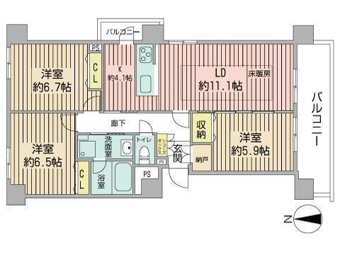 ヴァンヴェール円山(3LDK/7階)の間取り写真