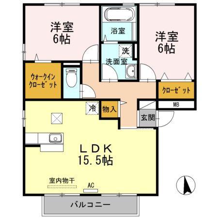 ウィルモア手城C棟(2LDK/1階)の間取り写真