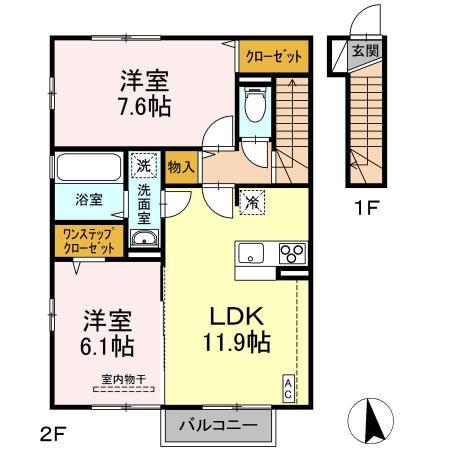 イーストヒルズII(2LDK/2階)の間取り写真