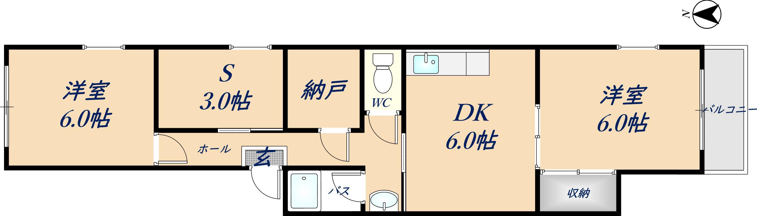PALMIZIO瓢箪山(2SDK/5階)の間取り写真