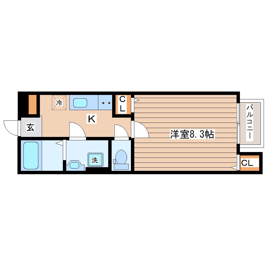 AZUL長町II(1K/1階)の間取り写真