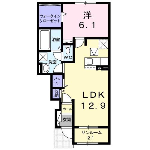 メルヴェーユ IV(1LDK/1階)の間取り写真