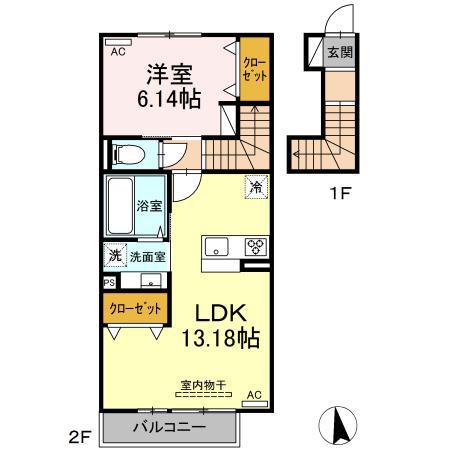 ガーデンリーフ平和台 B棟(1LDK/2階)の間取り写真
