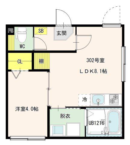 KAWA RESIDENCE(1LDK/3階)の間取り写真