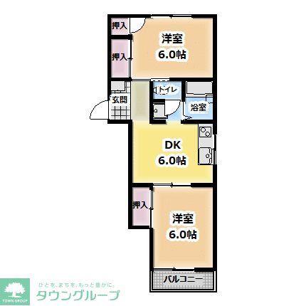 メゾン小作台D棟(2DK/2階)の間取り写真