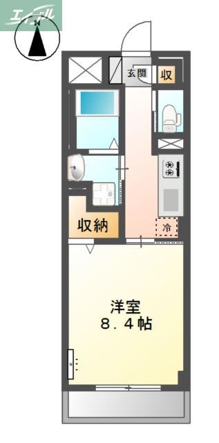 ディアコート下伊福(1K/4階)の間取り写真