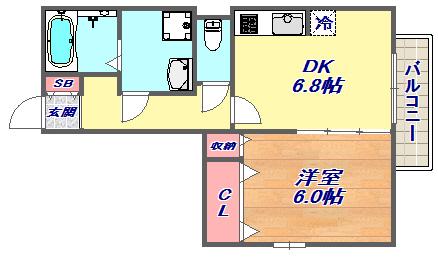 クレセントコート(1DK/1階)の間取り写真