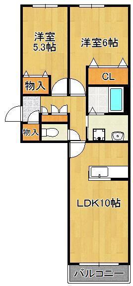 エスペランサII (2LDK/2階)の間取り写真