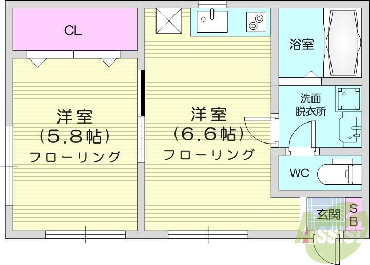シャインコート宮町(1DK/1階)の間取り写真
