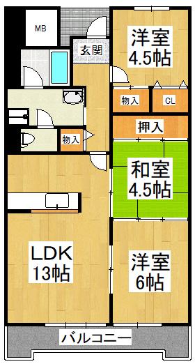 メゾンドール富田林(3LDK/7階)の間取り写真