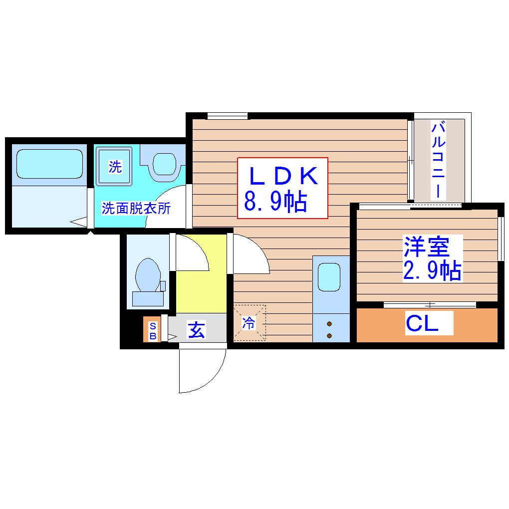 REGALEST ノース宮城野原(1LDK/1階)の間取り写真
