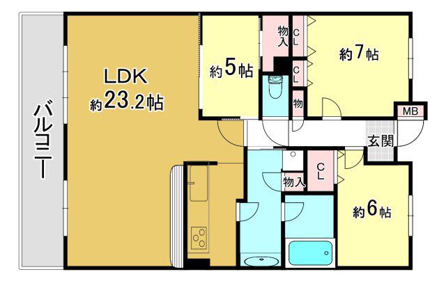 セレッソコート西大津レイクヒルズ(3LDK/3階)の間取り写真