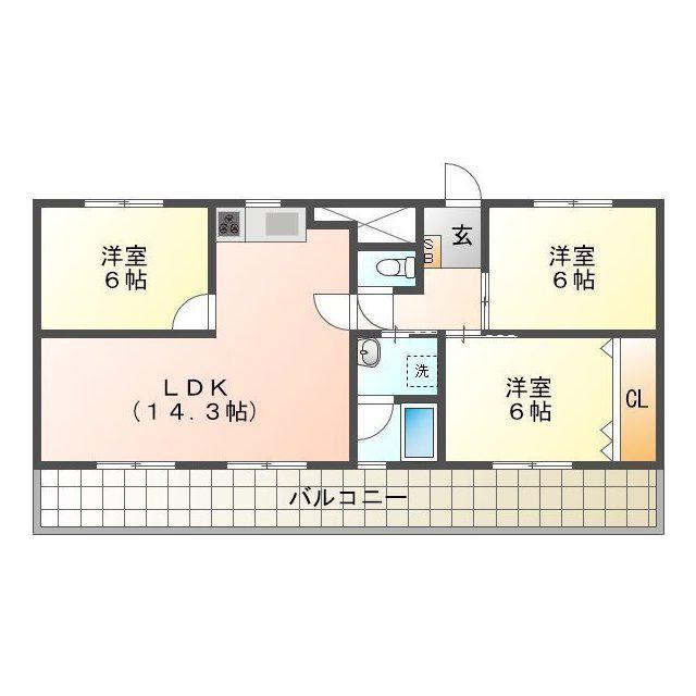 ドゥナーレ津新町(3LDK/6階)の間取り写真