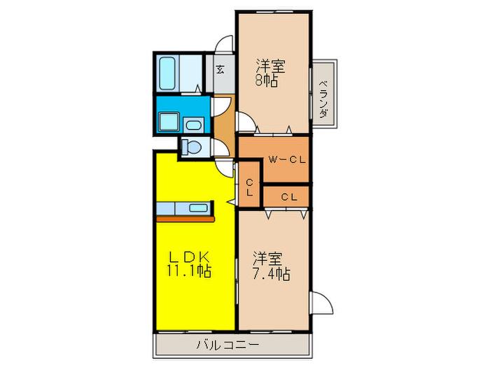 プラシード鼓ヶ滝(2LDK/3階)の間取り写真