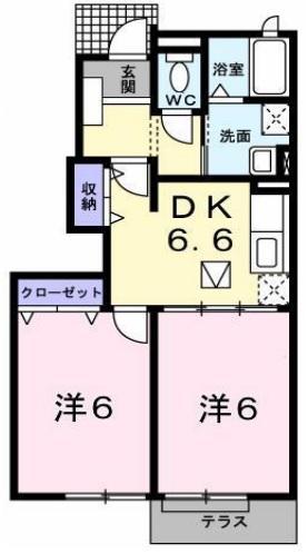メゾンオルタンシア(2DK/1階)の間取り写真