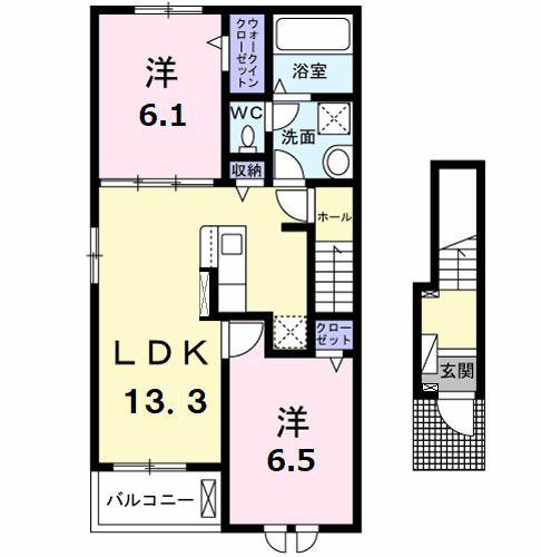 ラ・ルミエール B(2LDK/2階)の間取り写真