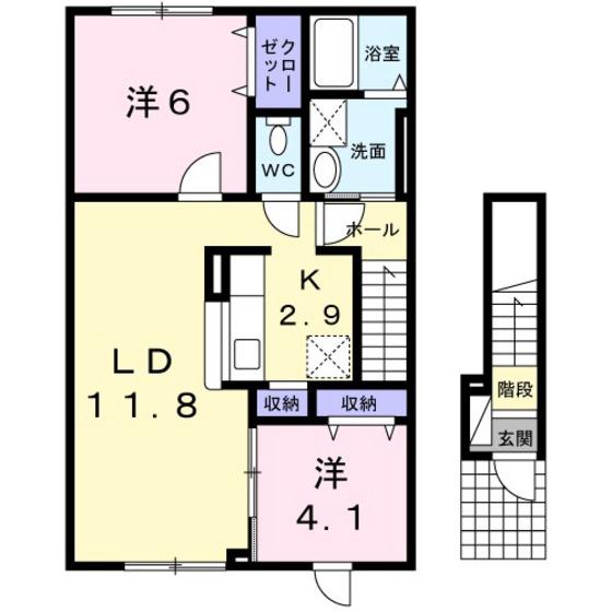カーサ プラシード(2LDK/2階)の間取り写真